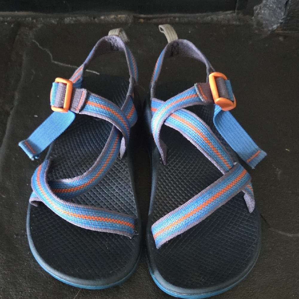 CHACO Kids Blue and Orange Sandals Size 5